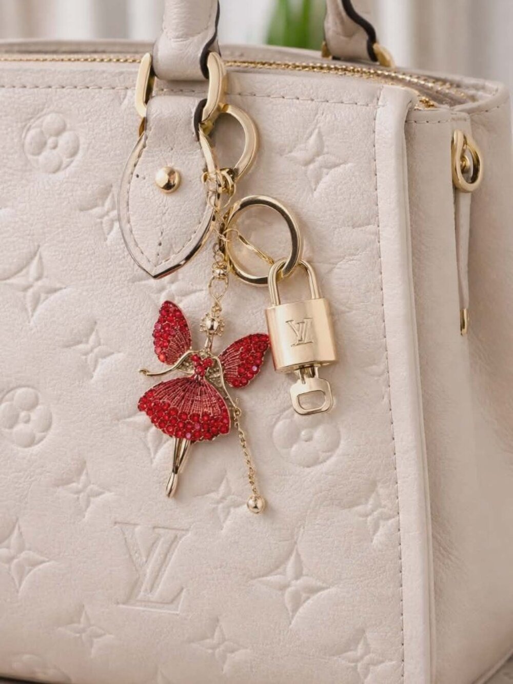 LV Gold Padlock Authentic 🔑 Luxury Bag Charm w/ Unbranded Fairy Keychain